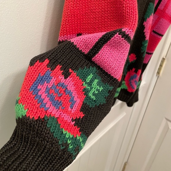 Vintage 80’s Hand Knit Gallagher Pink Floral Irish Cardigan Medium - Picture 4 of 7